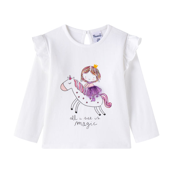 Longesleeve met eenhoorn en prinses ecru