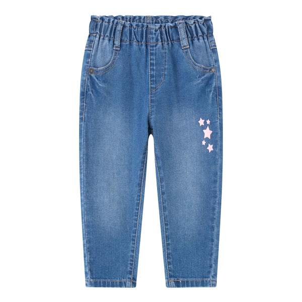 Girly meisjesjeans met roze sterren en elastiek