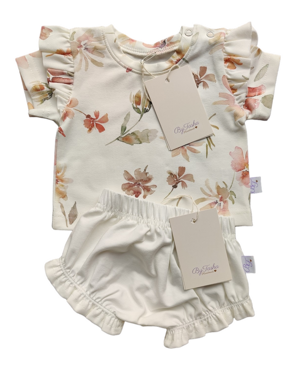 Setje ecru bloomer en wilde bloemen shirtje ByTasha