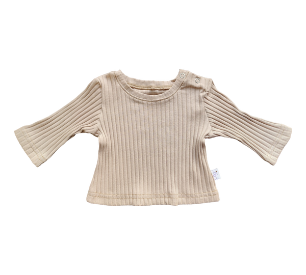 Longsleeve ByTasha taupe en verticale strepen